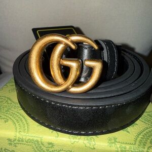 Gucci Black Leather Belt with Gold Buckle